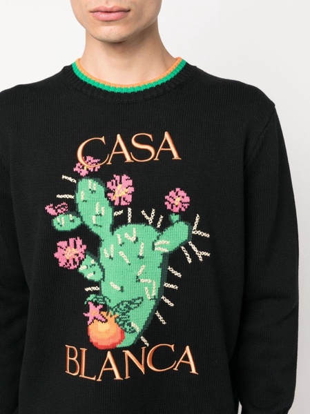 floral-intarsia crew-neck jumper