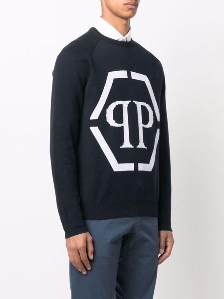 intarsia-logo crewneck sweater