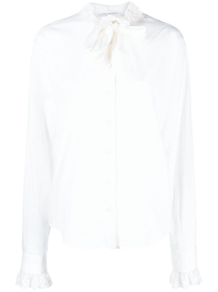 pussy-bow collar lace-trim blouse