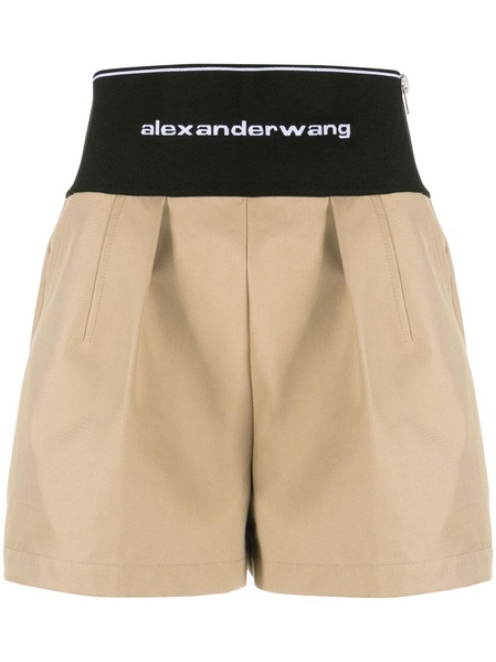 Neutral Logo-Waist Pleated Shorts