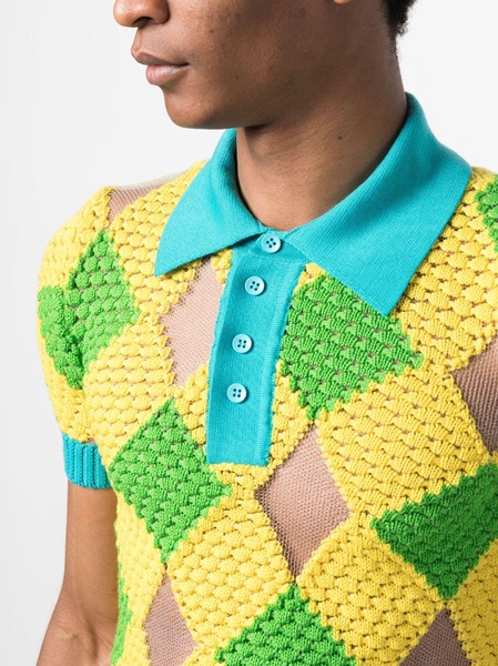 geometric-pattern knitted polo shirt