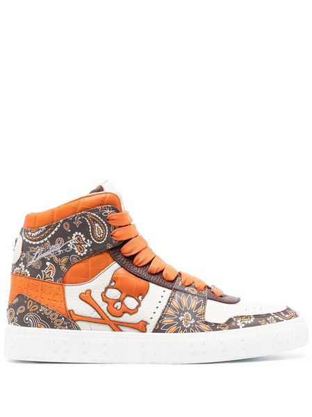 paisley-print high-top leather sneakers