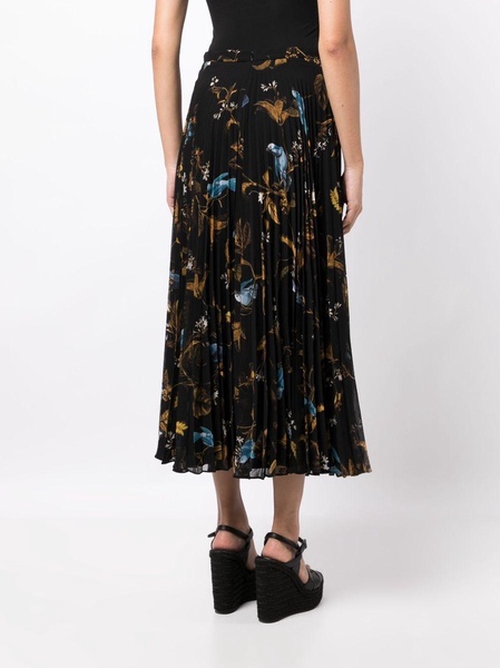 bird-print pleated midi skirt