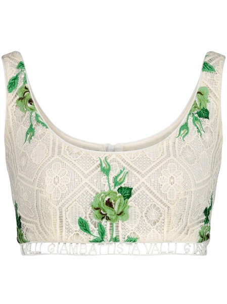 Pansies Sauvages floral-embroidered crop top