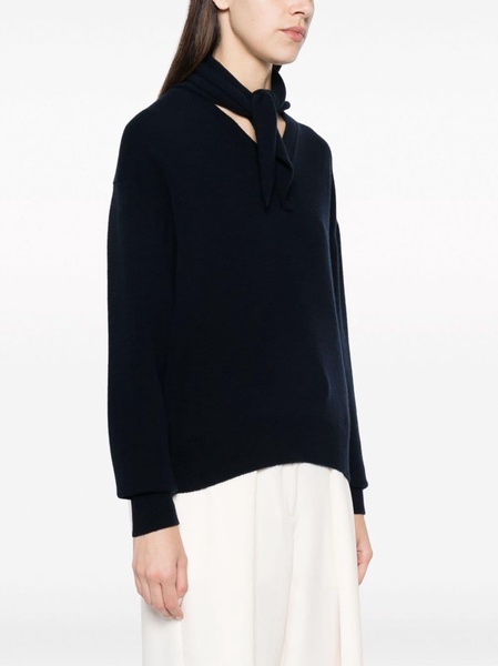 attached-scarf fine-ribbed jumper