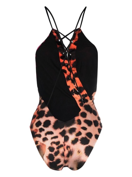 leopard-print lace-up swimsuit