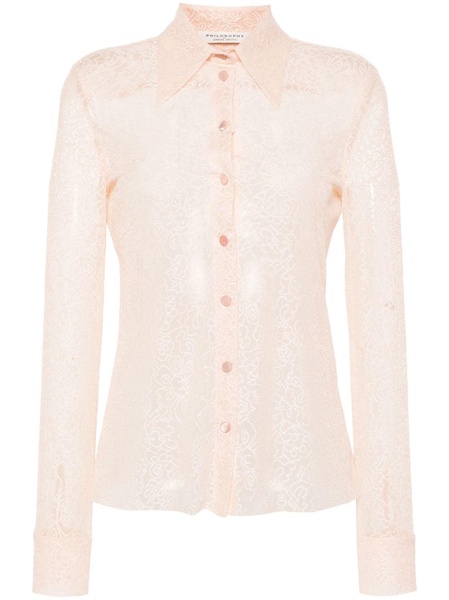 floral-lace sheer shirt