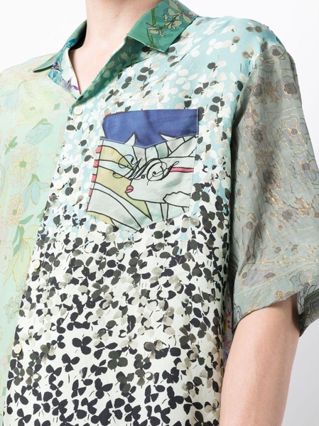 Regenerated panelled bowling silk shirt