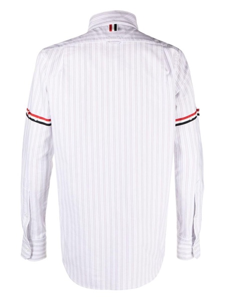 THOM BROWNE Men's Long-Sleeved Striped Poplin Shirt - Grey & White