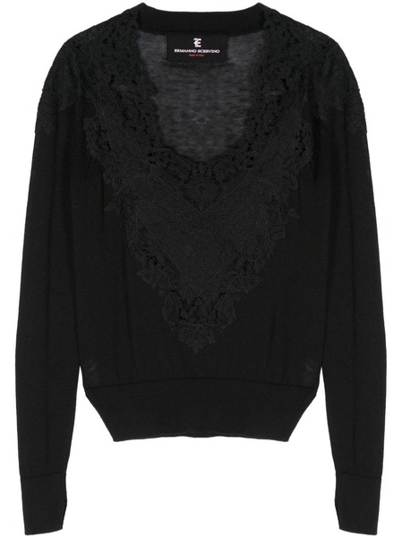 lace-panelled knitted top