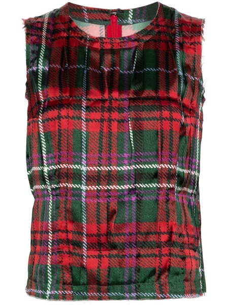 tartan check-pattern satin top