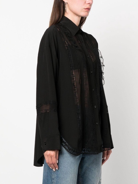 lace-panel button-up blouse