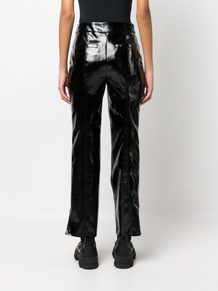 faux-leather patent-finish trousers