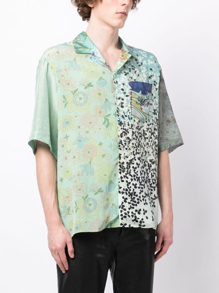 Regenerated panelled bowling silk shirt