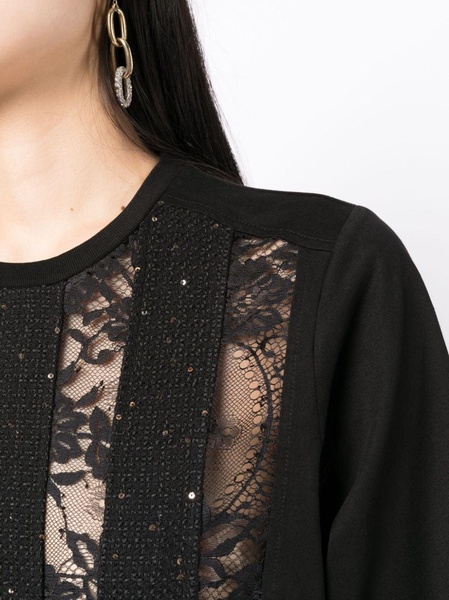 lace-detailing round-neck T-shirt 