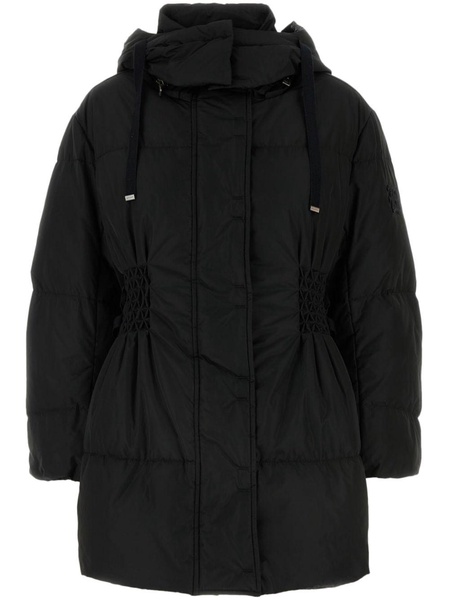 smocked hooded puffer jacket