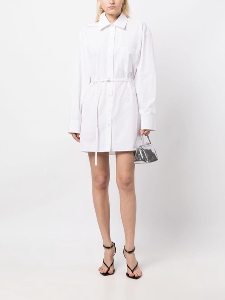 logo-embroidered belted shirt dress