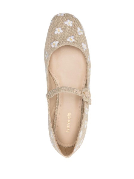 floral-embroidered leather ballerinas