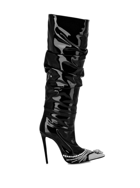 crystal-embellished patent leather boots