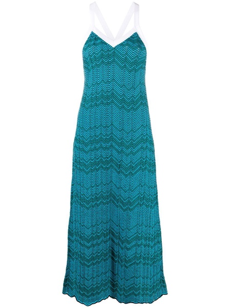 Blue Palm Chevron Knitted Midi Dress