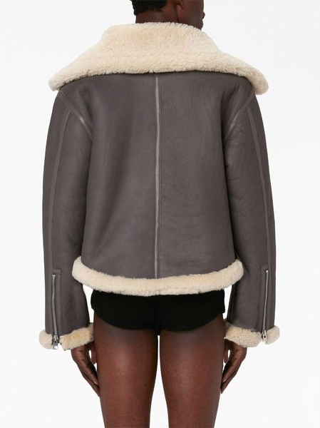 oversize-collar leather aviator jacket