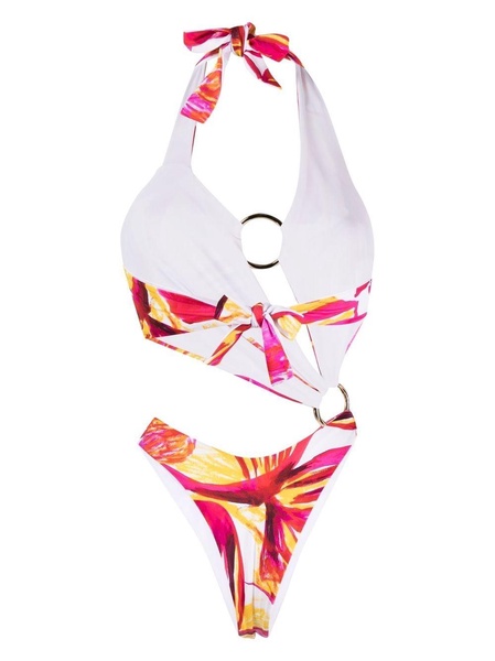 printed asymmetric cut-out swimsuit