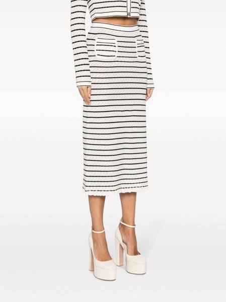 pointelle-knit striped midi skirt