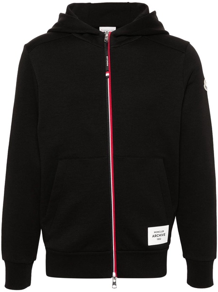 Black Logo-Applique Zip-Up Hoodie