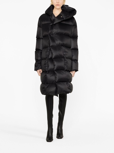 black hooded quilted long coat