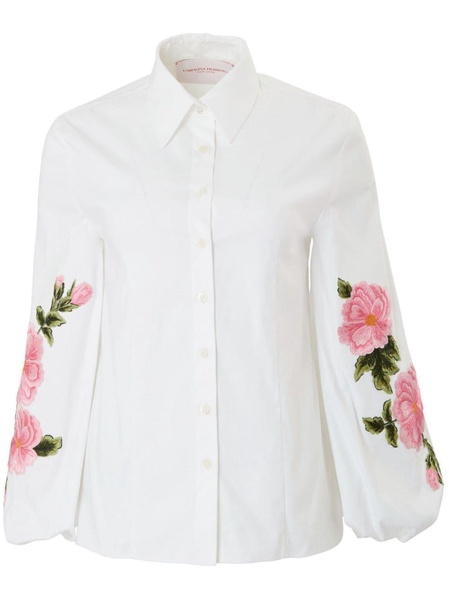 floral-embroidered puff-sleeve blouse