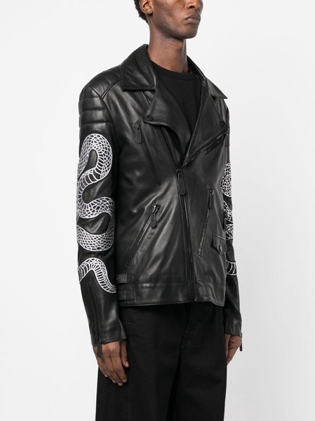 snake-print biker jacket