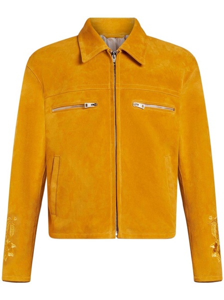 Pegaso-embroidered suede jacket