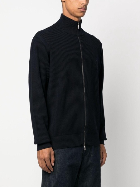 logo-embroidered ribbed cardigan