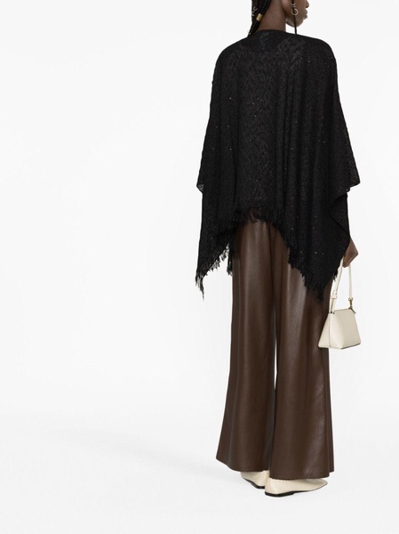 fringed-edge cotton-blend poncho