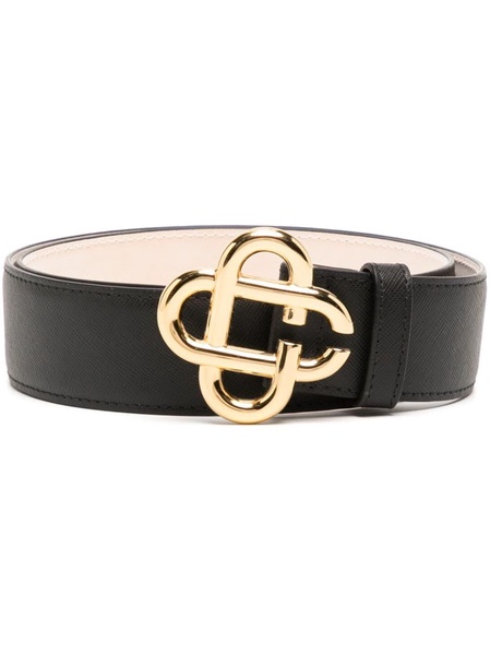 logo-plaque leather belt