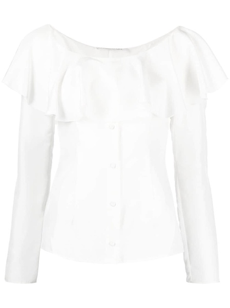 off shoulder frilled silk blouse