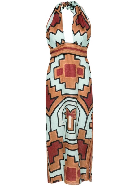 Printed halterneck linen maxi dress