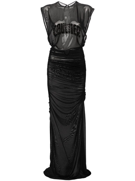 logo-embroidered mesh maxi dress