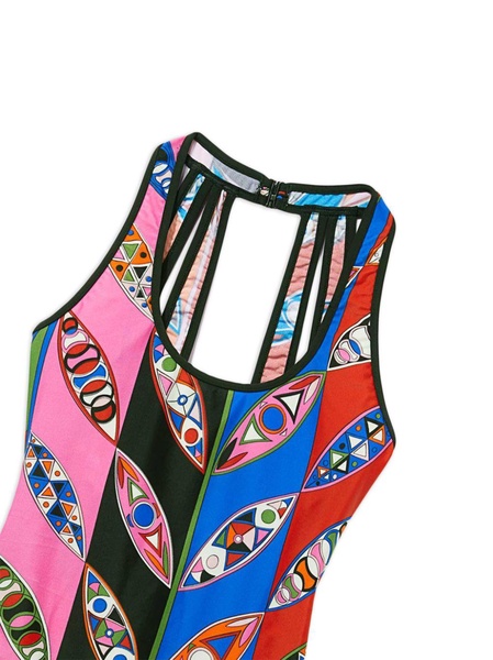 abstract print open back swimsuit