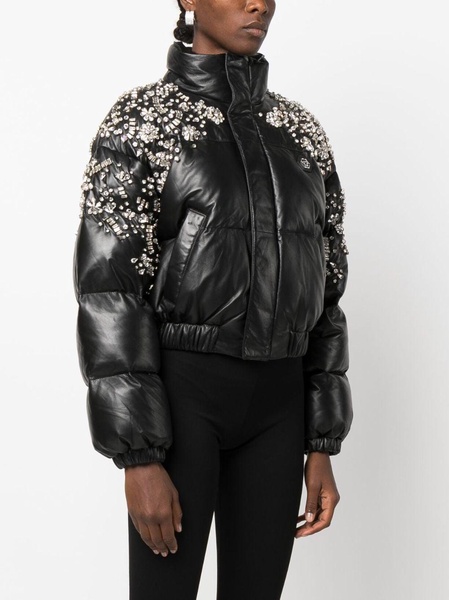 crystal-embellished leather puffer jacket