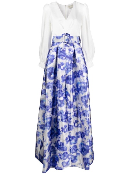 Zoe belted floral-print gown