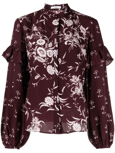 floral-print ruffled silk blouse