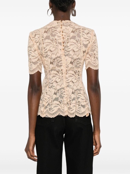 floral-lace semi-sheer blouse