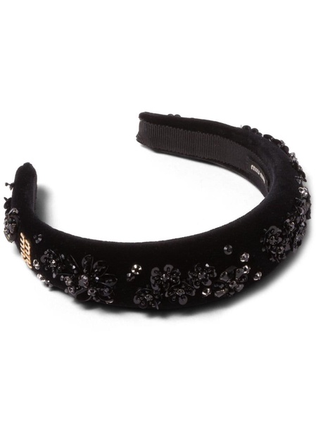 logo-plaque sequinned velvet headband