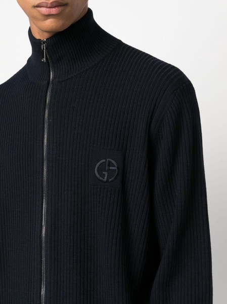 logo-embroidered ribbed cardigan