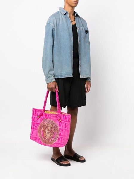 Pink Medusa Head Crystal Embellished Tote Bag