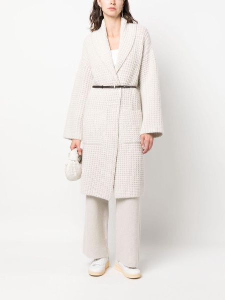 waffle-knit belted cardi-coat