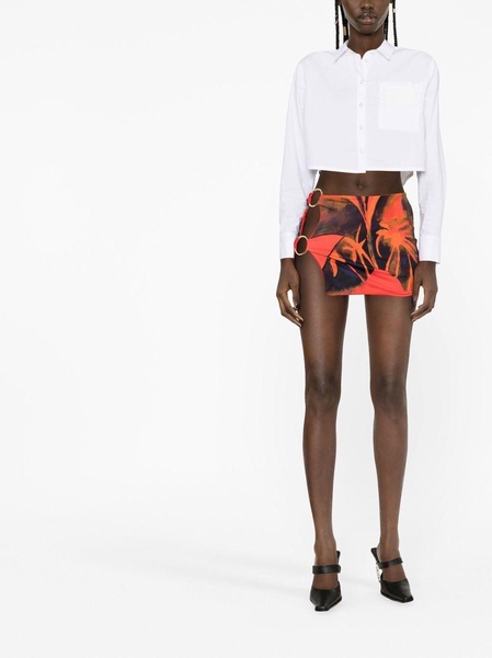 double-ring palm-tree print mini skirt