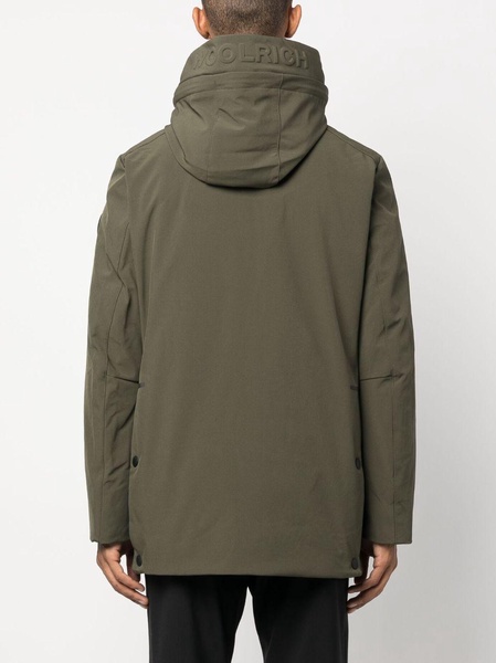 embossed-logo hooded parka coat