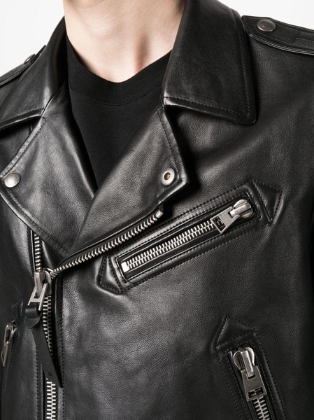 Black Zip Leather Biker Jacket